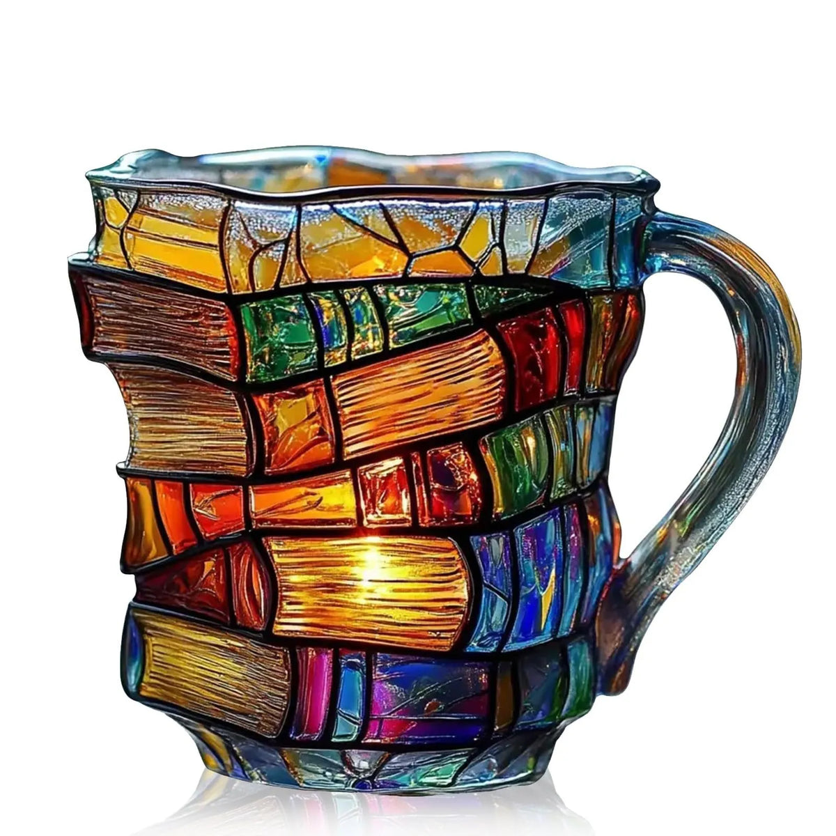📚 Hand-Painted 3D Book Stack Glass Mug – Cozy Reader Gift ☕
