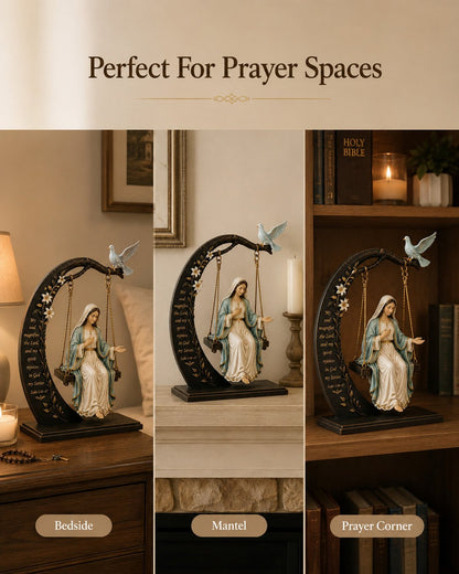 ✝️ Christian Faith Table Decor - Blessed Mary Cradle Swing Sculpture 🕊️
