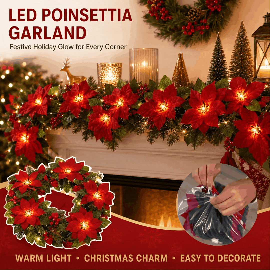 🎁 50% OFF Christmas Gift Decor – Poinsettia LED Garland String Lights
