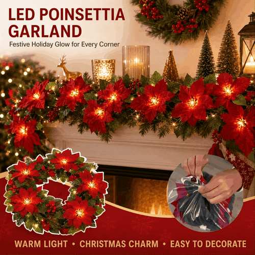 🎁 50% OFF Christmas Gift Decor – Poinsettia LED Garland String Lights