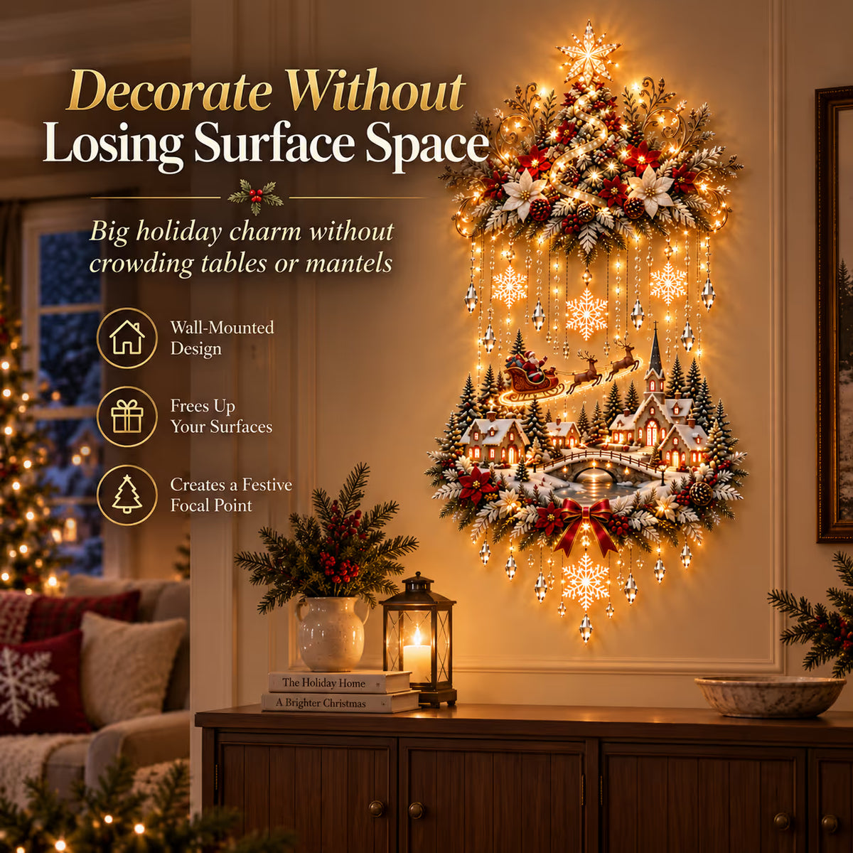 🎄 Magical Christmas Tree & Village Wall Light ✨ Cascading Warm Holiday Glow