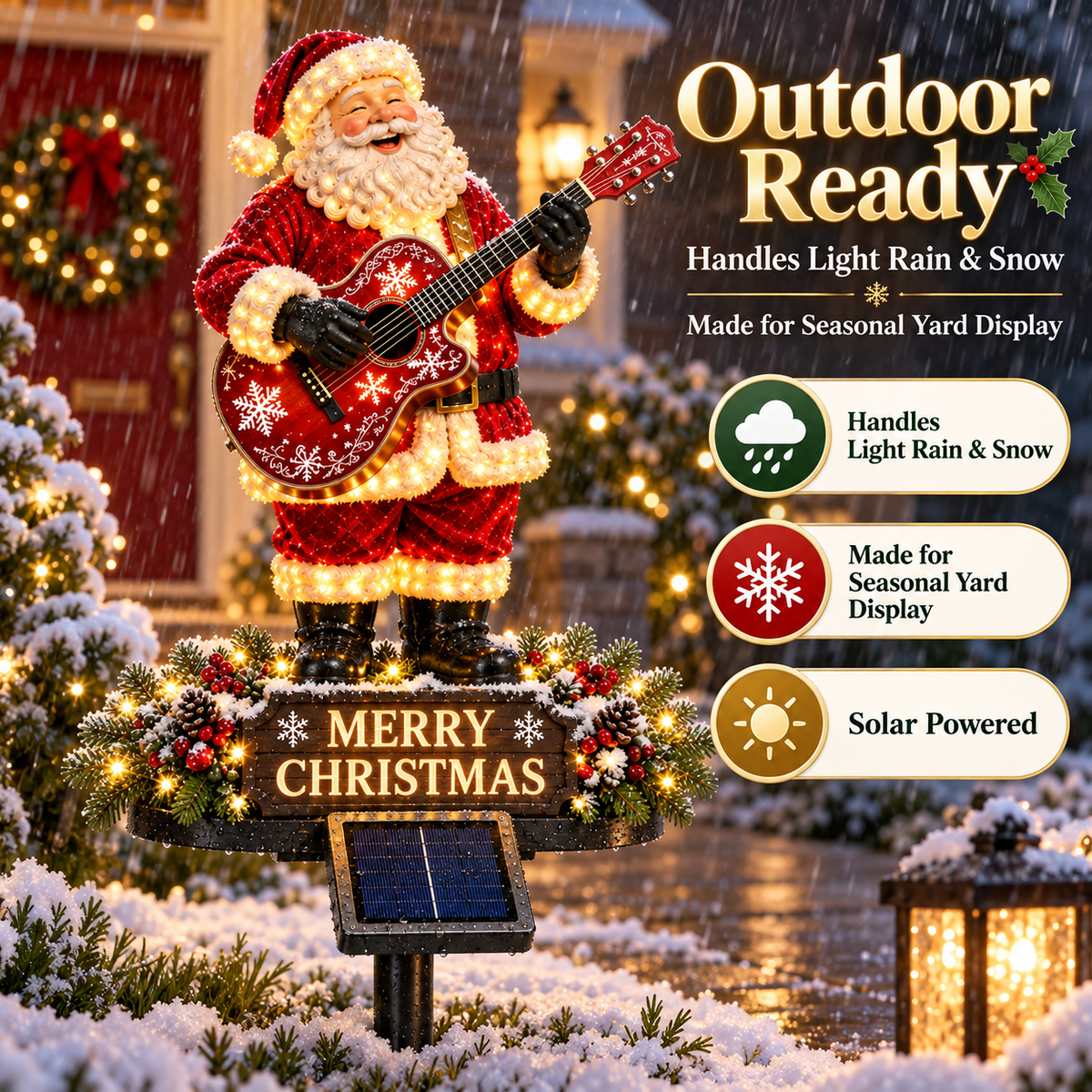 🎅🎸 Solar Guitar Santa Christmas Yard Light