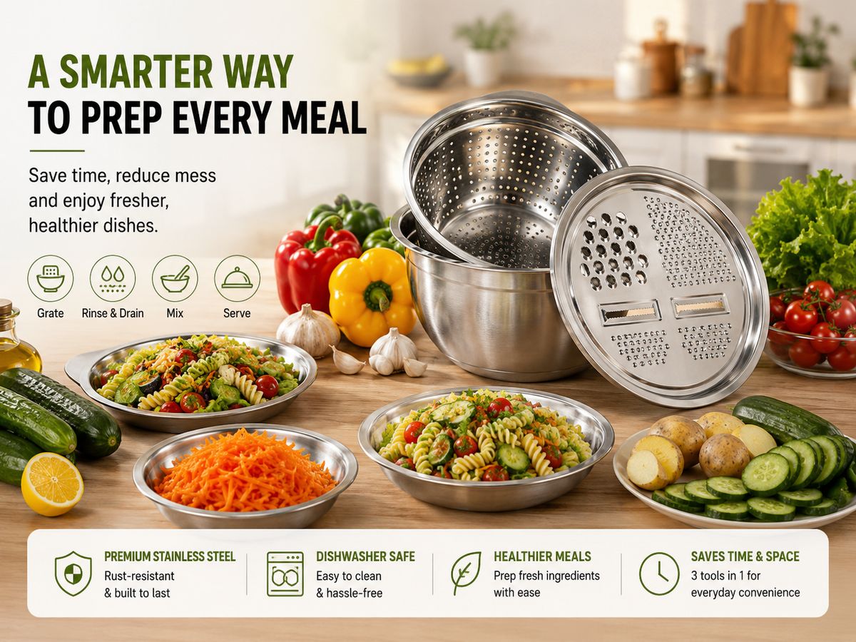 🎁Hot Sale! 3-in-1 Stainless Steel Grater Bowl with Colander | 50% Off