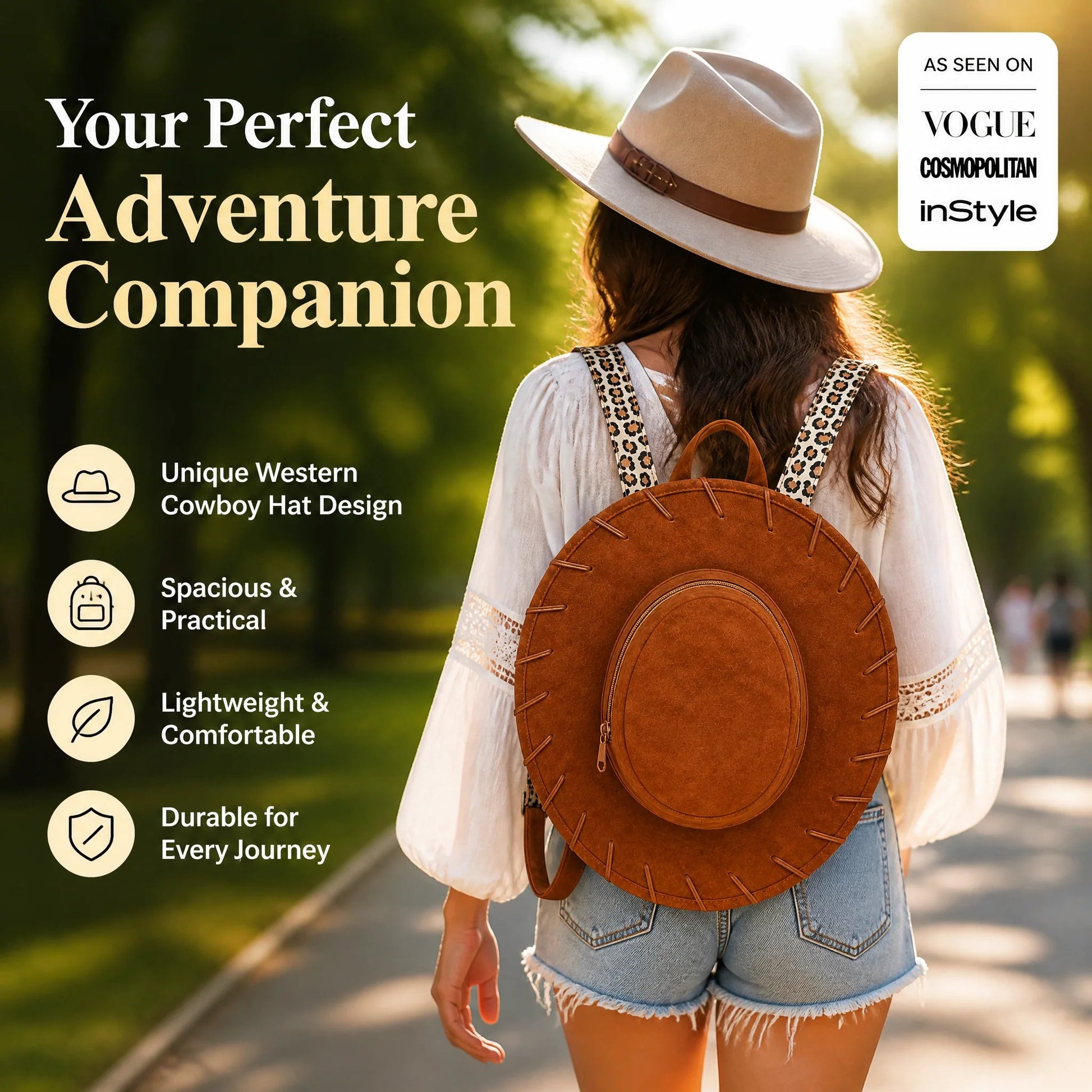 🤠Western Cowgirl Hat Backpack – Vintage Wide Brim Convertible Backpack Purse👜