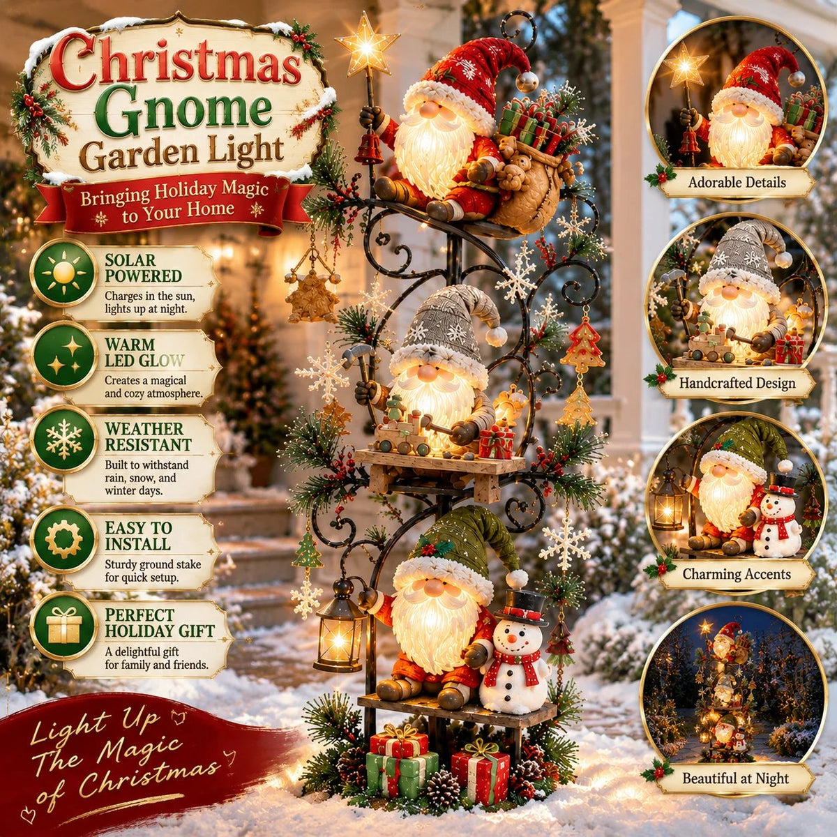🎄🍄 Christmas Gnome Workshop Solar Garden Light 🎁🌟
