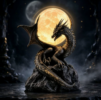 🐉 Gothic Dragon Moon Lamp – Glowing Fantasy Statue