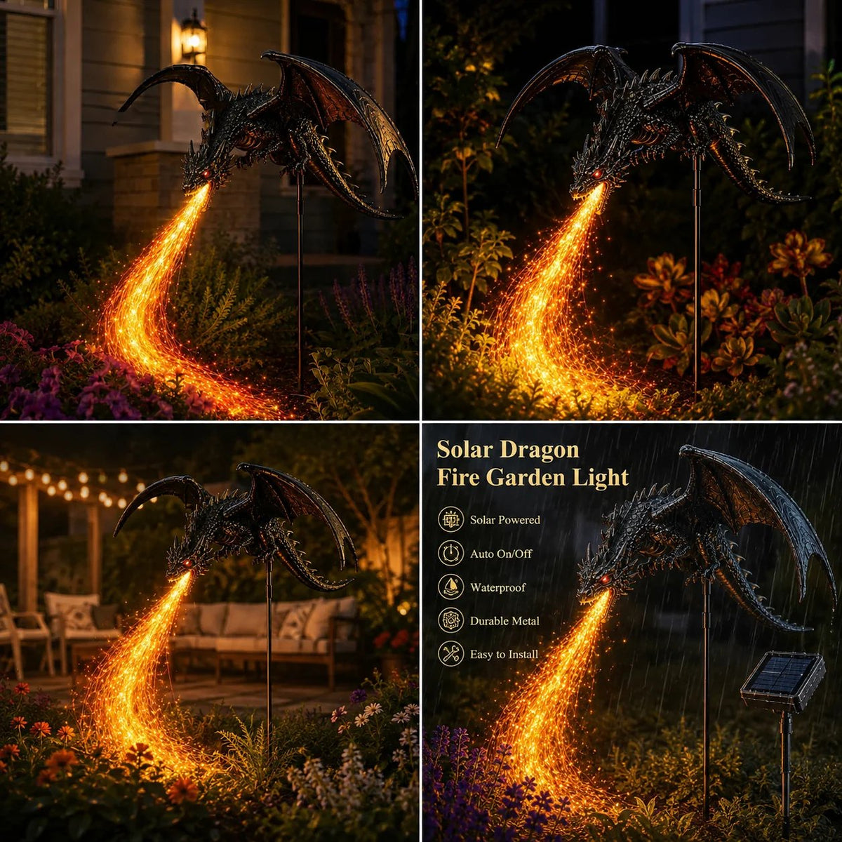 🔥 The price is limited! 🐲Solar Dragon Garden Light, Realistic Flickering Flame LED🔥