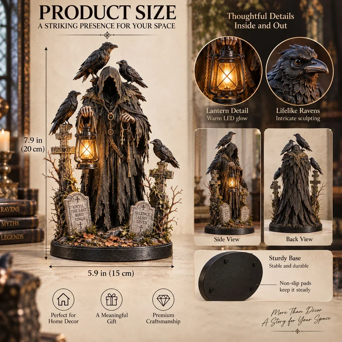 🐦‍⬛ Raven Guardian Lantern Statue 🏮 Keeper of the Last Light