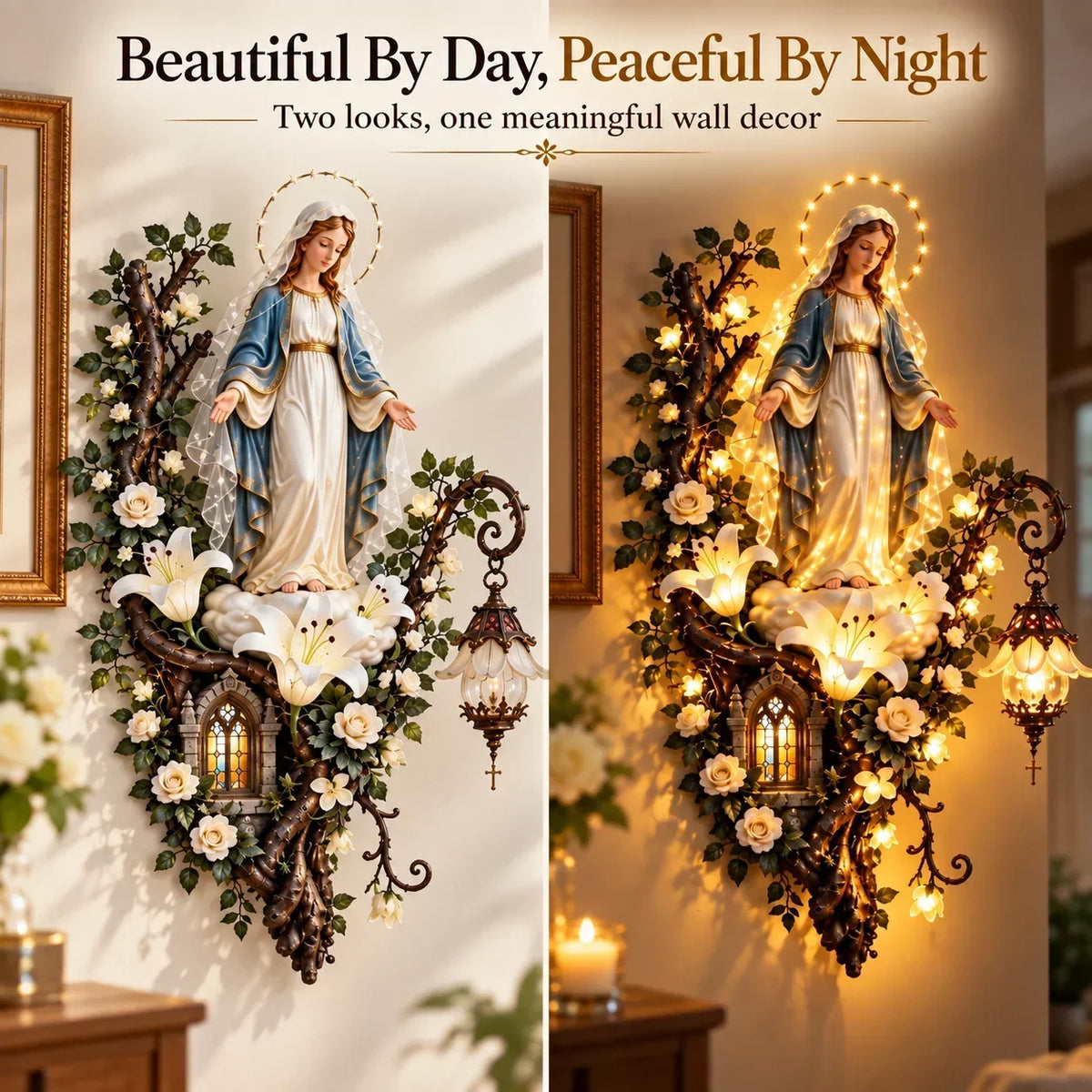 ✨Illuminated Sacred Floral Wall Decor – 🤍4 Faith-Inspired Designs