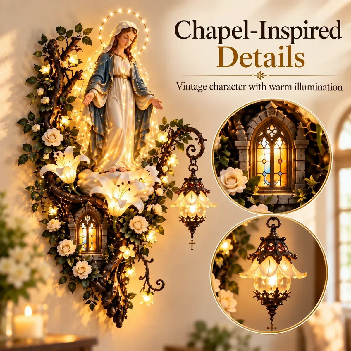 ✨Illuminated Sacred Floral Wall Decor – 🤍4 Faith-Inspired Designs