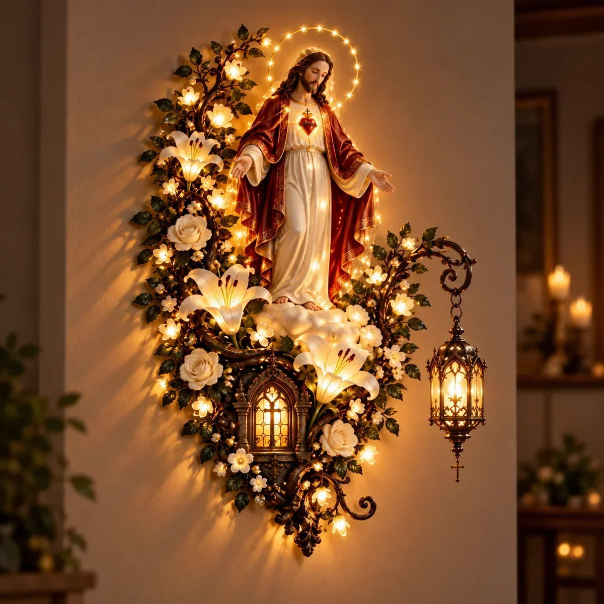 ✨Illuminated Sacred Floral Wall Decor – 🤍4 Faith-Inspired Designs