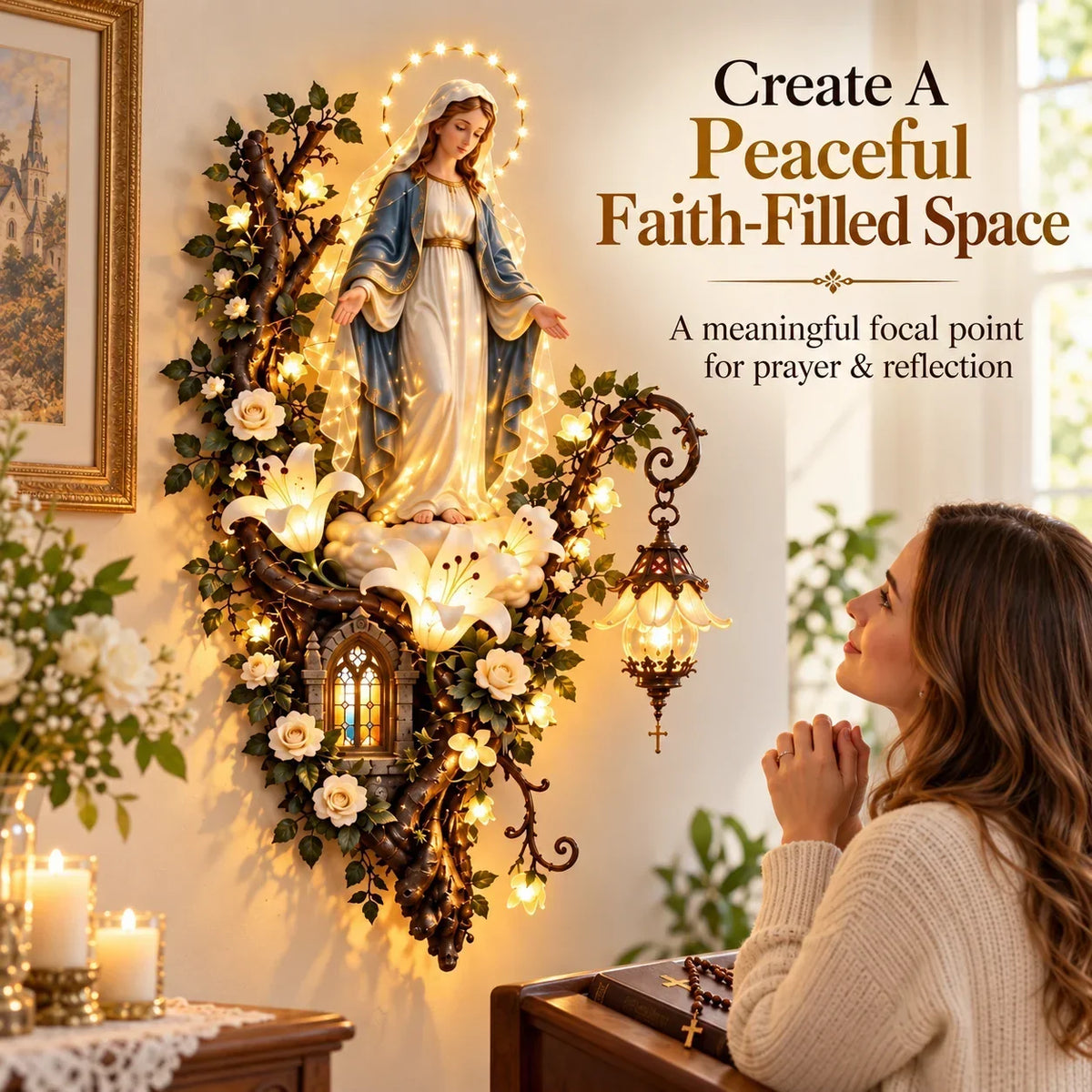 ✨Illuminated Sacred Floral Wall Decor – 🤍4 Faith-Inspired Designs