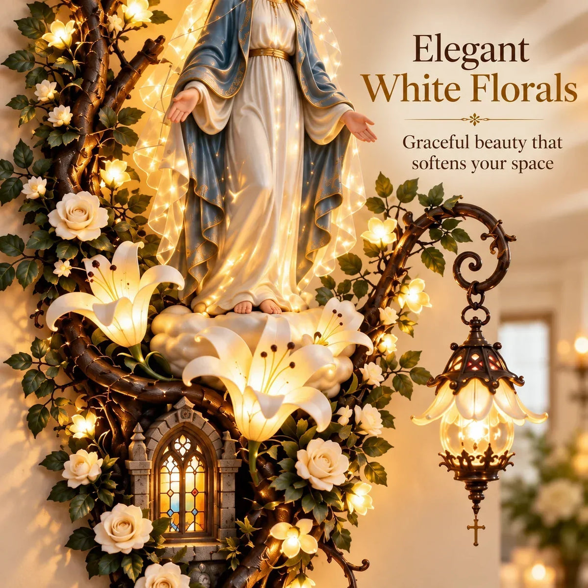 ✨Illuminated Sacred Floral Wall Decor – 🤍4 Faith-Inspired Designs