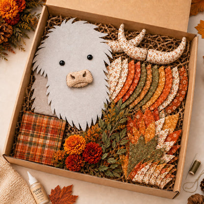 🔥Hot Sale🐮💐🌸 Birth Flower Highland Cow 3D Layered Fabric Art DIY Kit (Beginner-friendly)