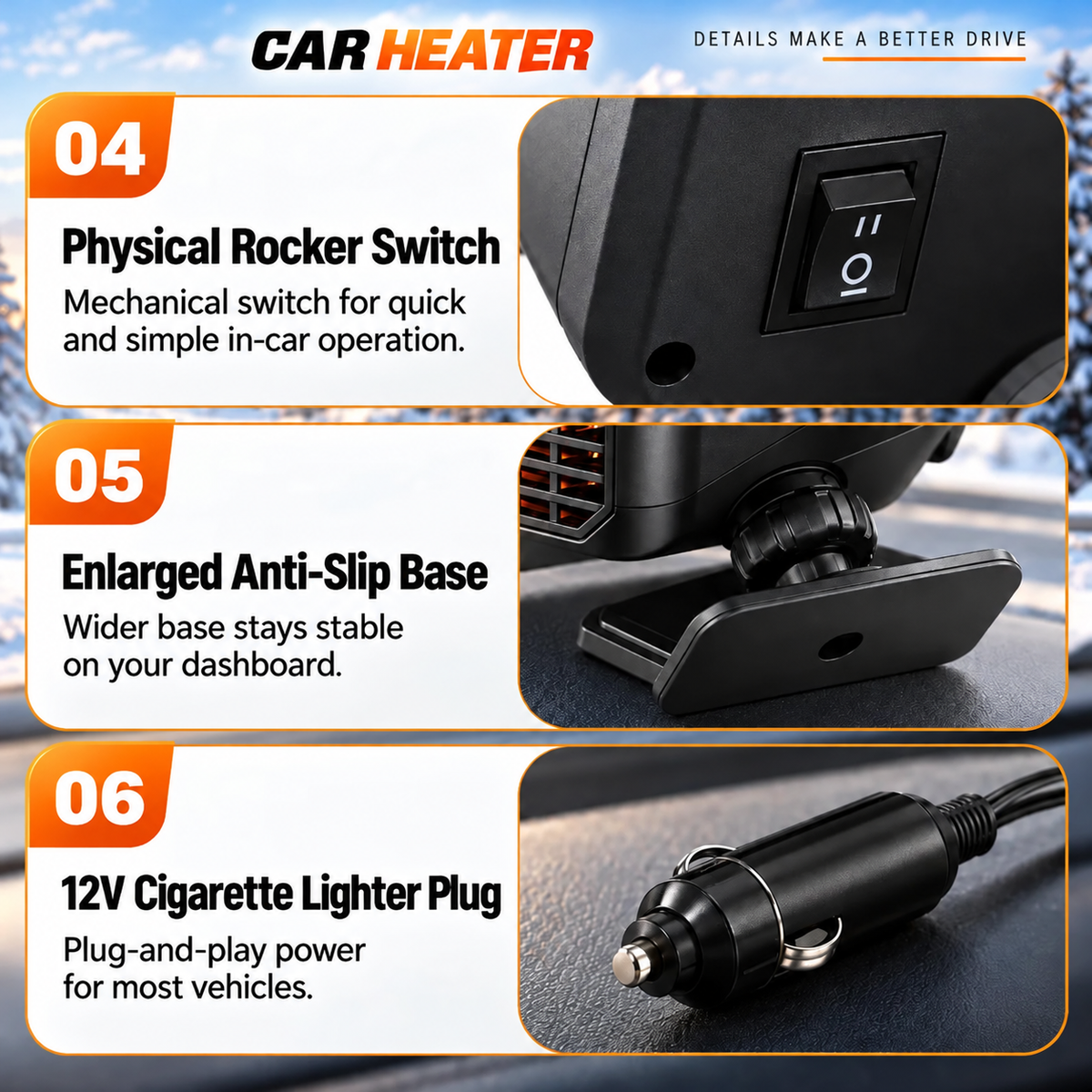 ⏳ Last Day 49% OFF ✨Portable Car Heater Defroster with 360-Degree Rotating Base