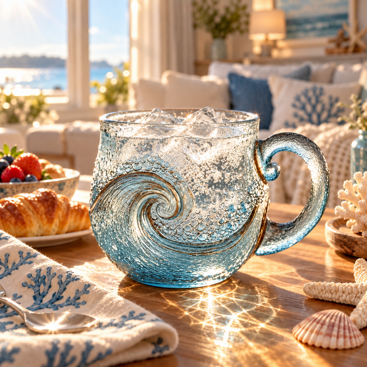 🌊 Ocean Wave Glass Mug – 350ml Borosilicate Cup for Hot & Cold Drinks