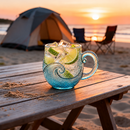 🌊 Ocean Wave Glass Mug – 350ml Borosilicate Cup for Hot & Cold Drinks