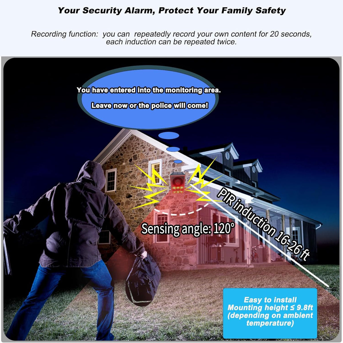 🚨 Solar-Powered Outdoor Motion Alarm – Remote-Controlled Farm & Garden Security Siren