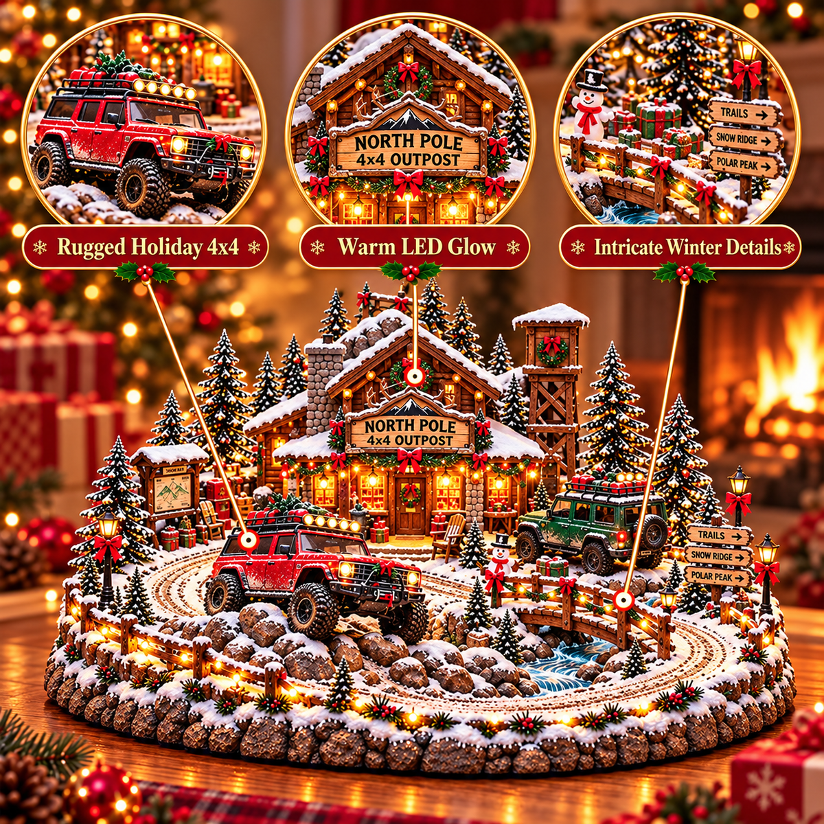 🚗 Christmas Classic Gas Station Village –4 Holiday Vehicle Scenes