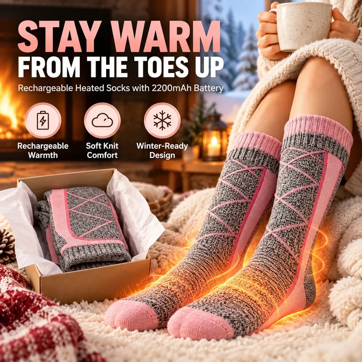 🔥 Rechargeable Heated Socks | 3 Heat Levels with Targeted Sole Warmth  ❄️