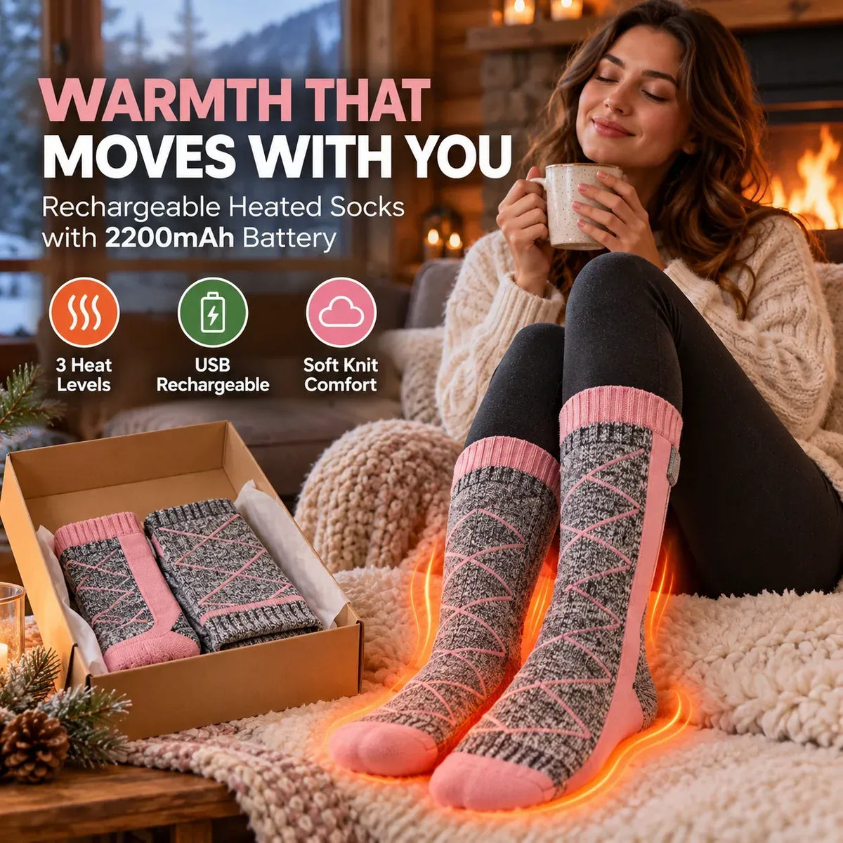 🔥 Rechargeable Heated Socks | 3 Heat Levels with Targeted Sole Warmth  ❄️