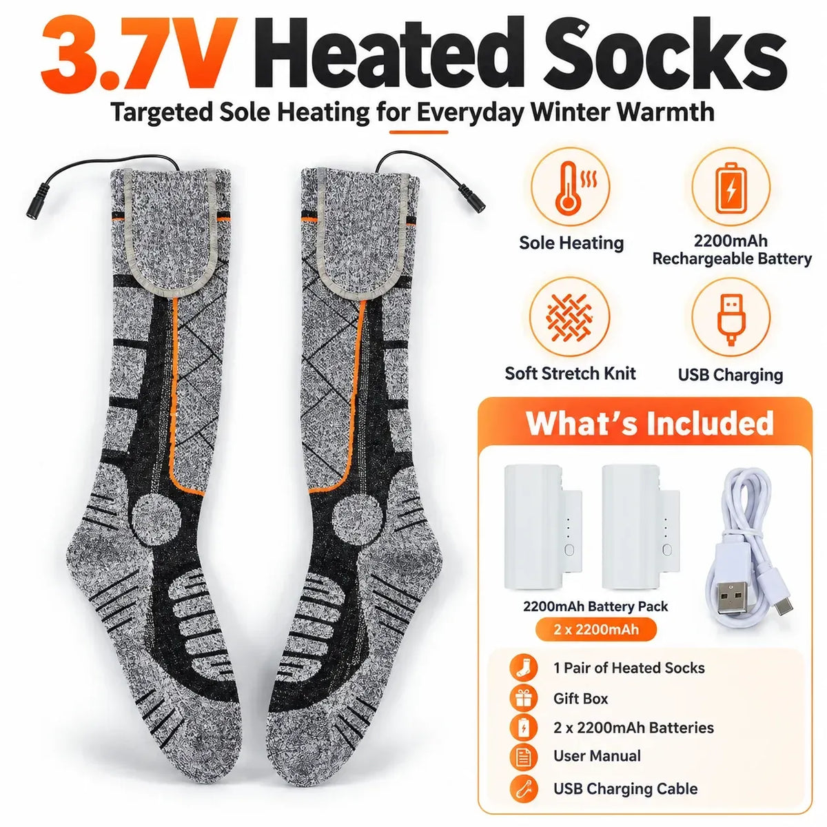 🔥 Rechargeable Heated Socks | 3 Heat Levels with Targeted Sole Warmth  ❄️
