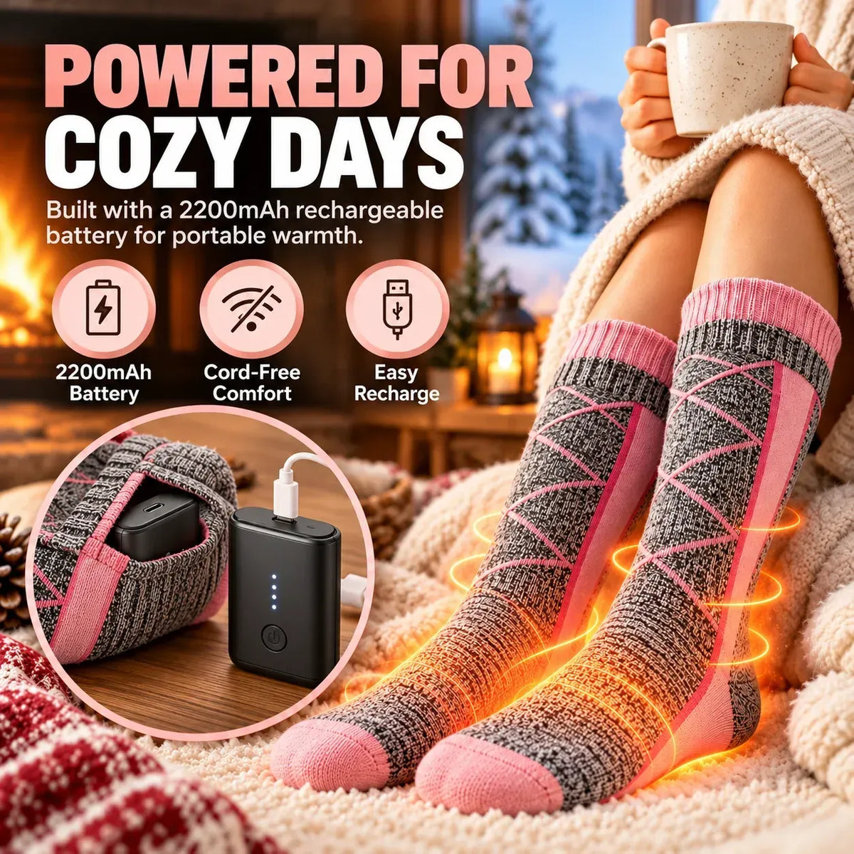 🔥 Rechargeable Heated Socks | 3 Heat Levels with Targeted Sole Warmth  ❄️