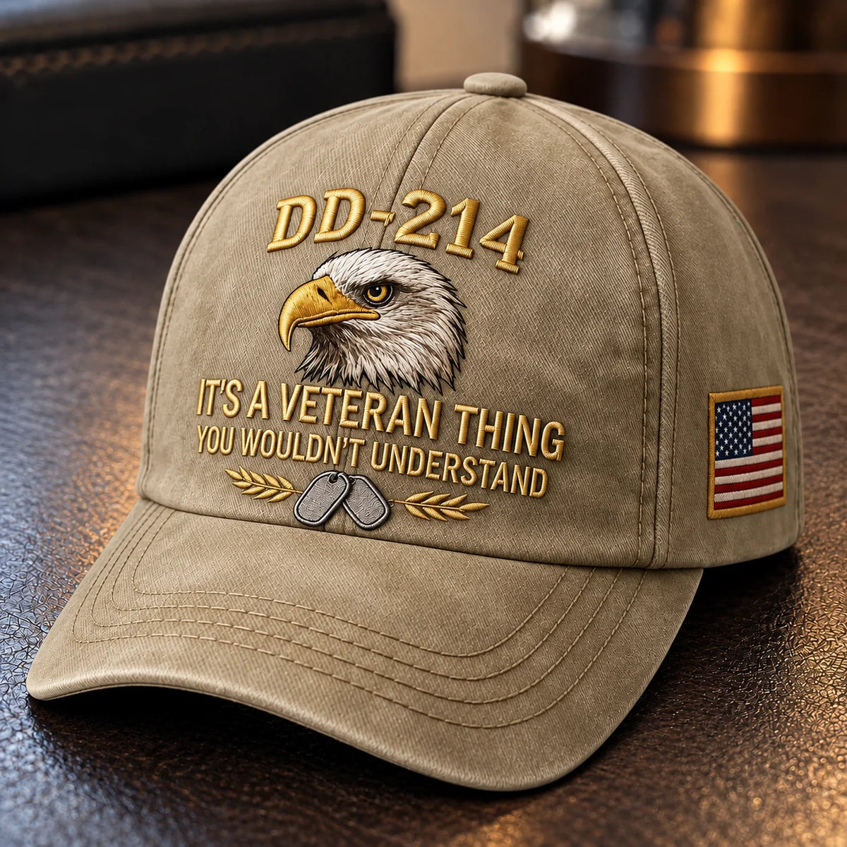 🎖️ DD-214 Veteran Cap – Eagle, Dog Tag & U.S. Flag Embroidered Hat