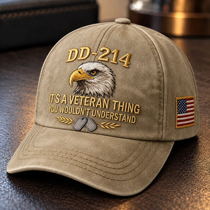 🎖️ DD-214 Veteran Cap – Eagle, Dog Tag & U.S. Flag Embroidered Hat