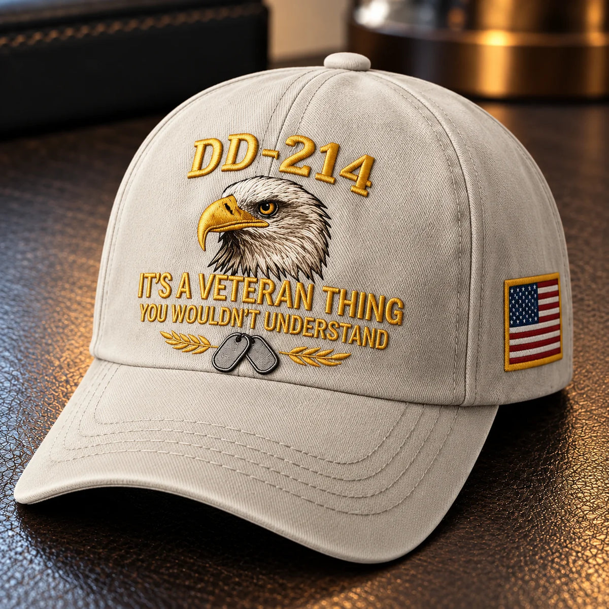 🎖️ DD-214 Veteran Cap – Eagle, Dog Tag & U.S. Flag Embroidered Hat