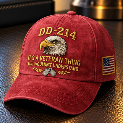 🎖️ DD-214 Veteran Cap – Eagle, Dog Tag & U.S. Flag Embroidered Hat