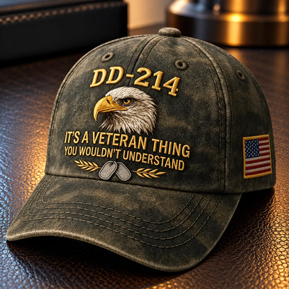 🎖️ DD-214 Veteran Cap – Eagle, Dog Tag & U.S. Flag Embroidered Hat