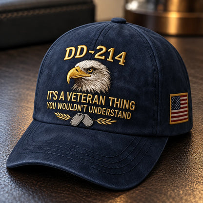 🎖️ DD-214 Veteran Cap – Eagle, Dog Tag & U.S. Flag Embroidered Hat