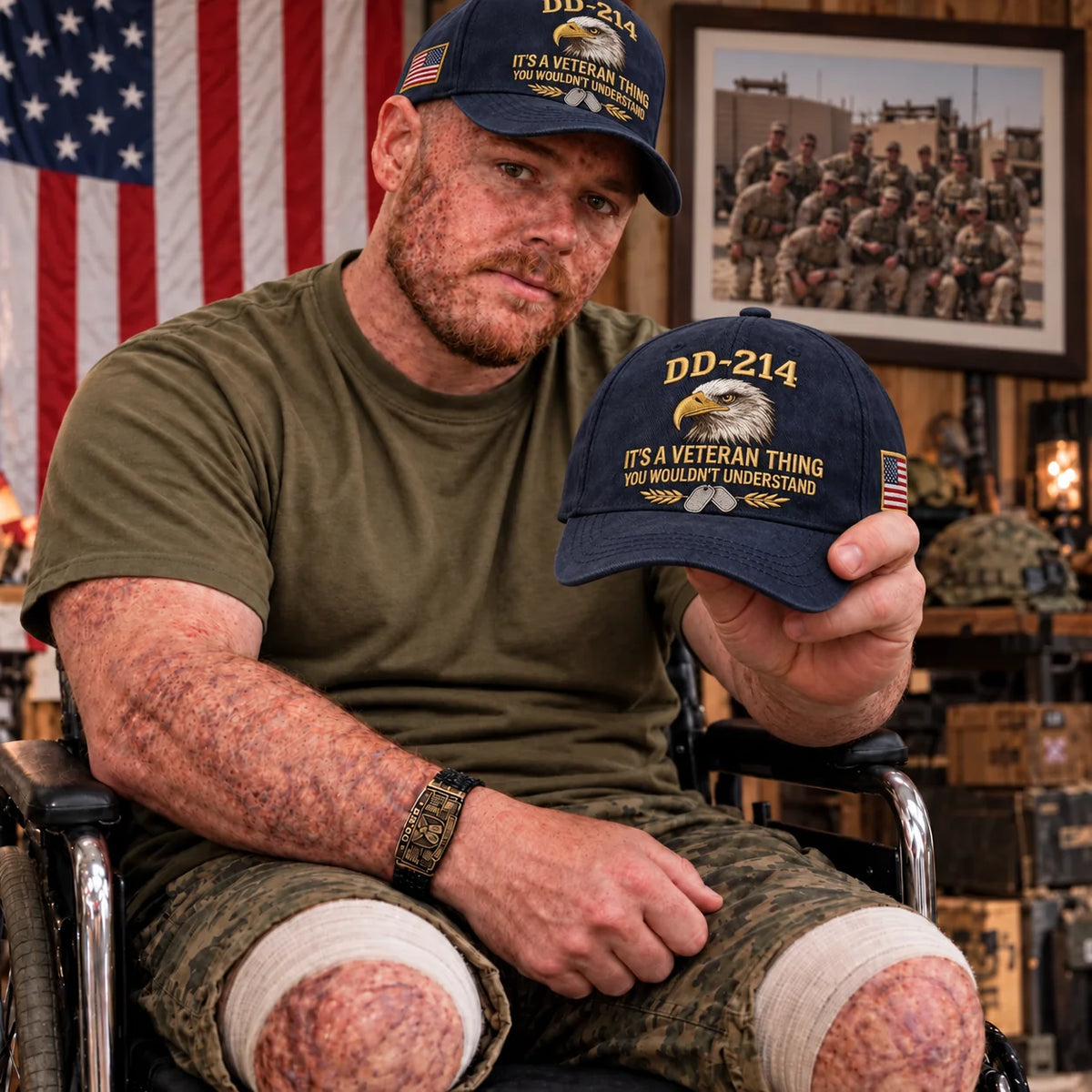 🎖️ DD-214 Veteran Cap – Eagle, Dog Tag & U.S. Flag Embroidered Hat