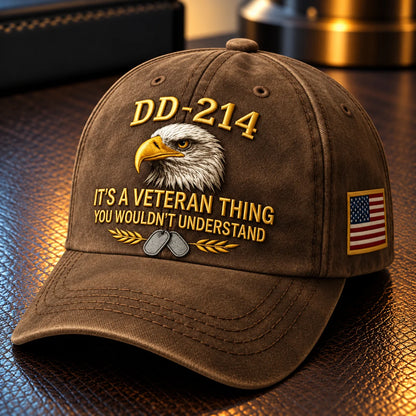 🎖️ DD-214 Veteran Cap – Eagle, Dog Tag & U.S. Flag Embroidered Hat