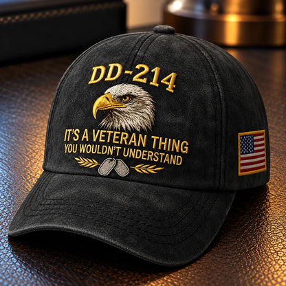 🎖️ DD-214 Veteran Cap – Eagle, Dog Tag & U.S. Flag Embroidered Hat