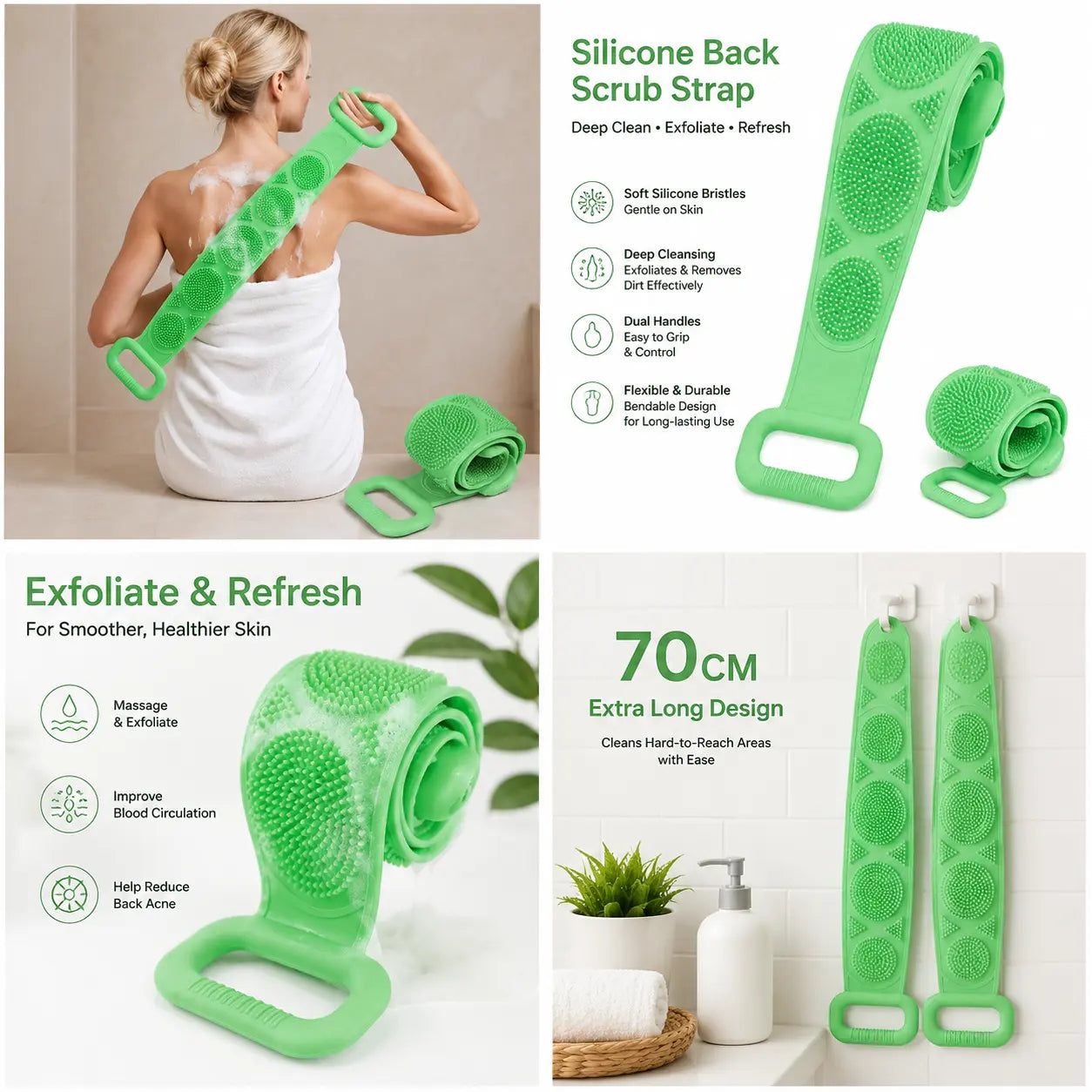 Silicone Bath Brush, Double-Sided Back Scrubber for Body Cleansing & Exfoliating
