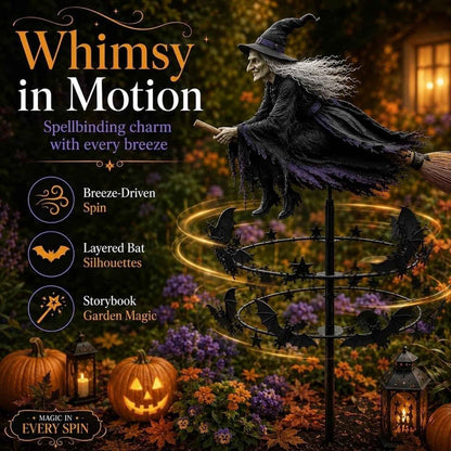 🧙‍♀️ Enchanted Witch Garden Wind Spinner – Where Witches Fly and Bats Dance
