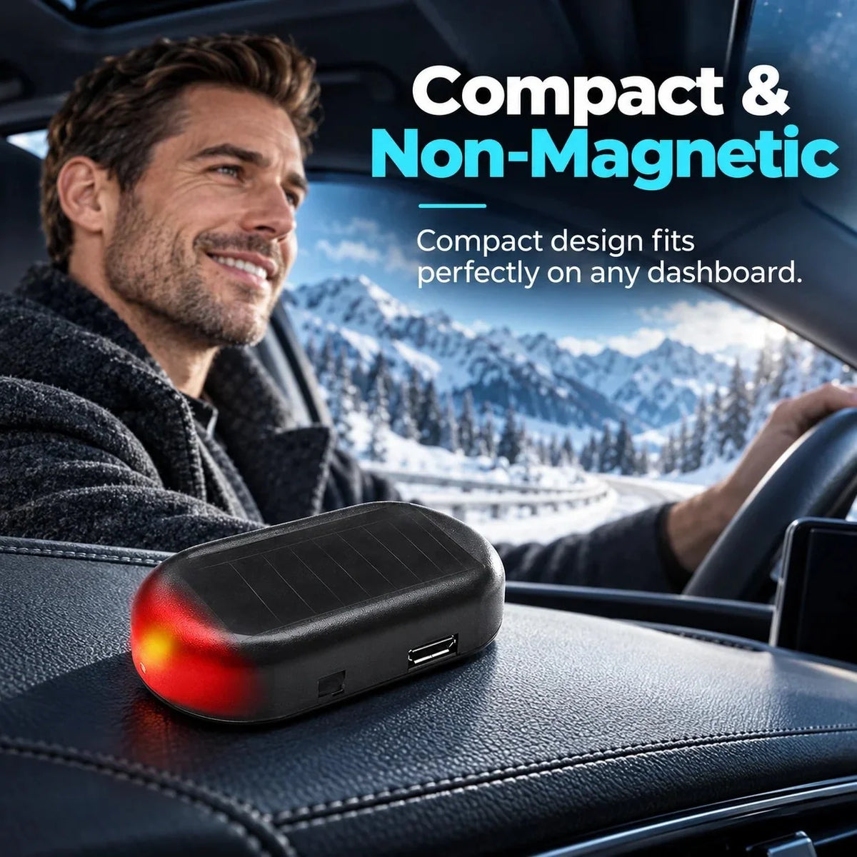 Compact device positioned on vehicle dashboard