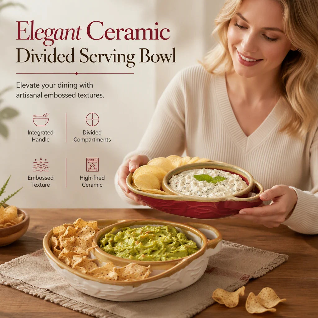 🍲Retro Ceramic Divided Baking Dish with Handle – Vintage Dual-Compartment Dish for Every Occasion