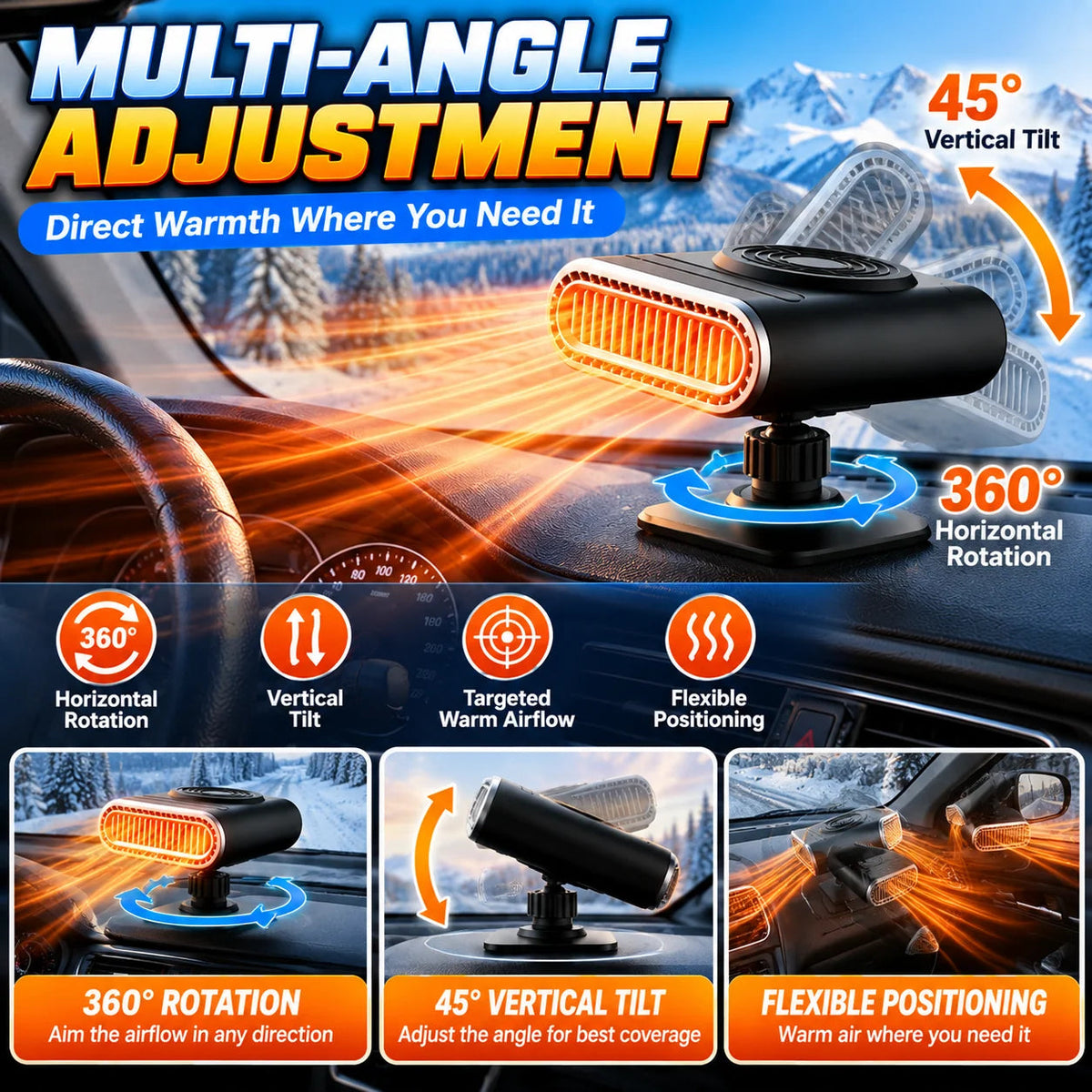 ❄️ 12V Portable Car Heater & Defogger – Adjustable Warm Air Fan for Winter Driving