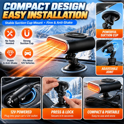 ❄️ 12V Portable Car Heater & Defogger – Adjustable Warm Air Fan for Winter Driving