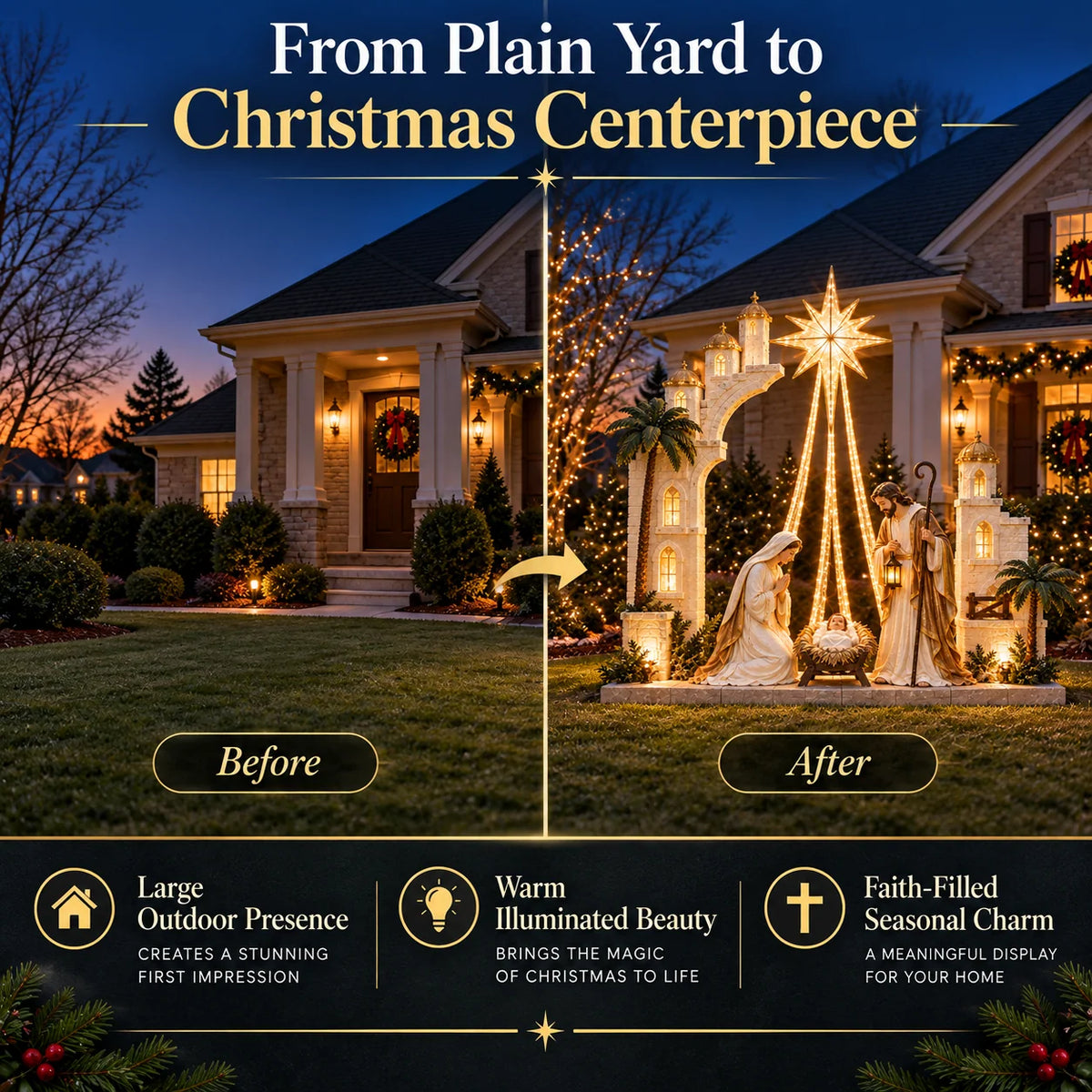 ✨ Christmas Star Nativity Light – Illuminated Holy Family Outdoor Yard Display