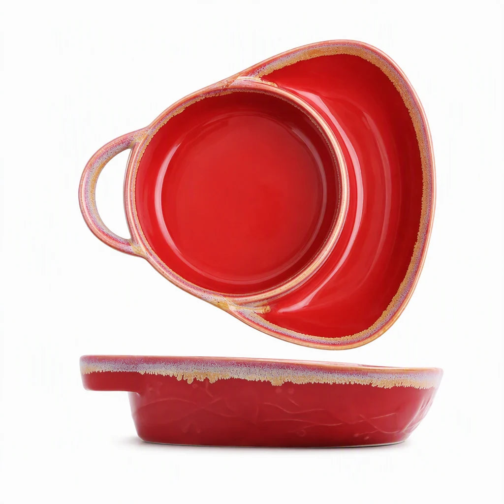 🍲Retro Ceramic Divided Baking Dish with Handle – Vintage Dual-Compartment Dish for Every Occasion