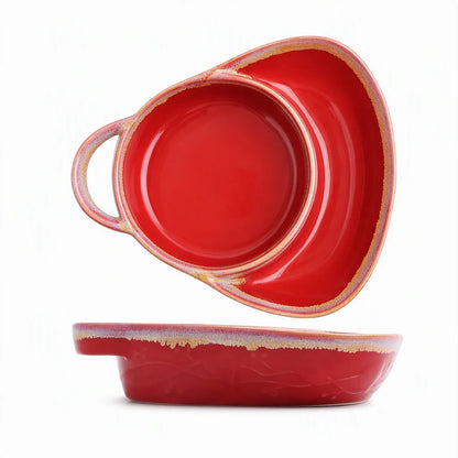 🍲Retro Ceramic Divided Baking Dish with Handle – Vintage Dual-Compartment Dish for Every Occasion