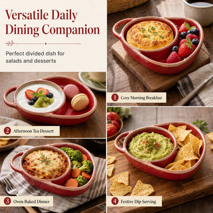 🍲Retro Ceramic Divided Baking Dish with Handle – Vintage Dual-Compartment Dish for Every Occasion