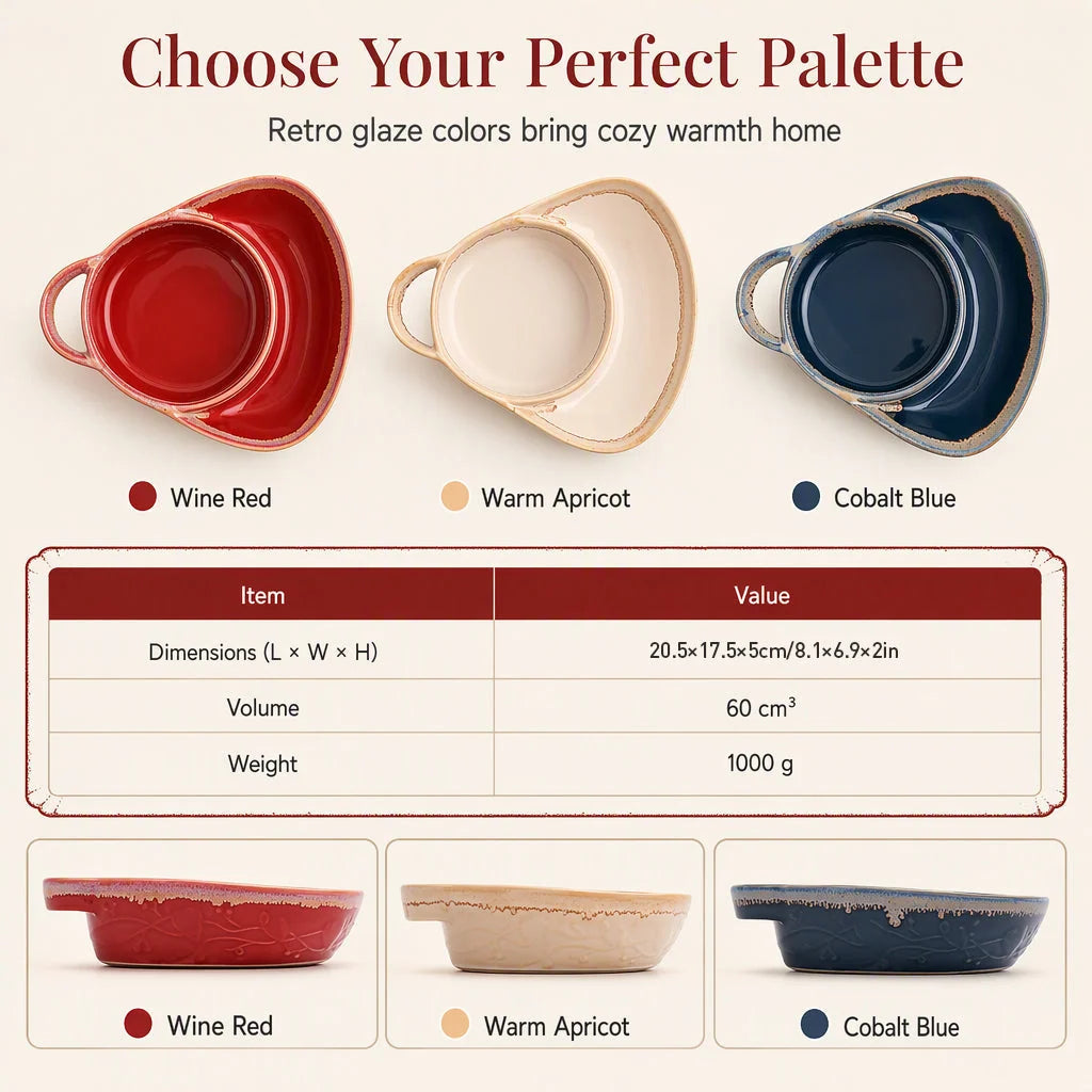 🍲Retro Ceramic Divided Baking Dish with Handle – Vintage Dual-Compartment Dish for Every Occasion