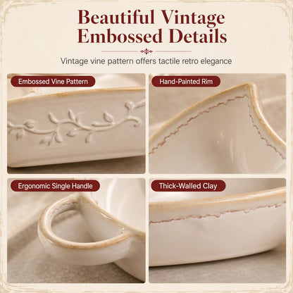 🍲Retro Ceramic Divided Baking Dish with Handle – Vintage Dual-Compartment Dish for Every Occasion