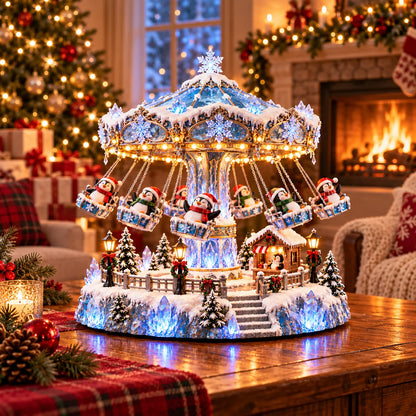🐧 Light-Up Penguin Christmas Carousel – Rotating Winter Swing Decoration❄️✨