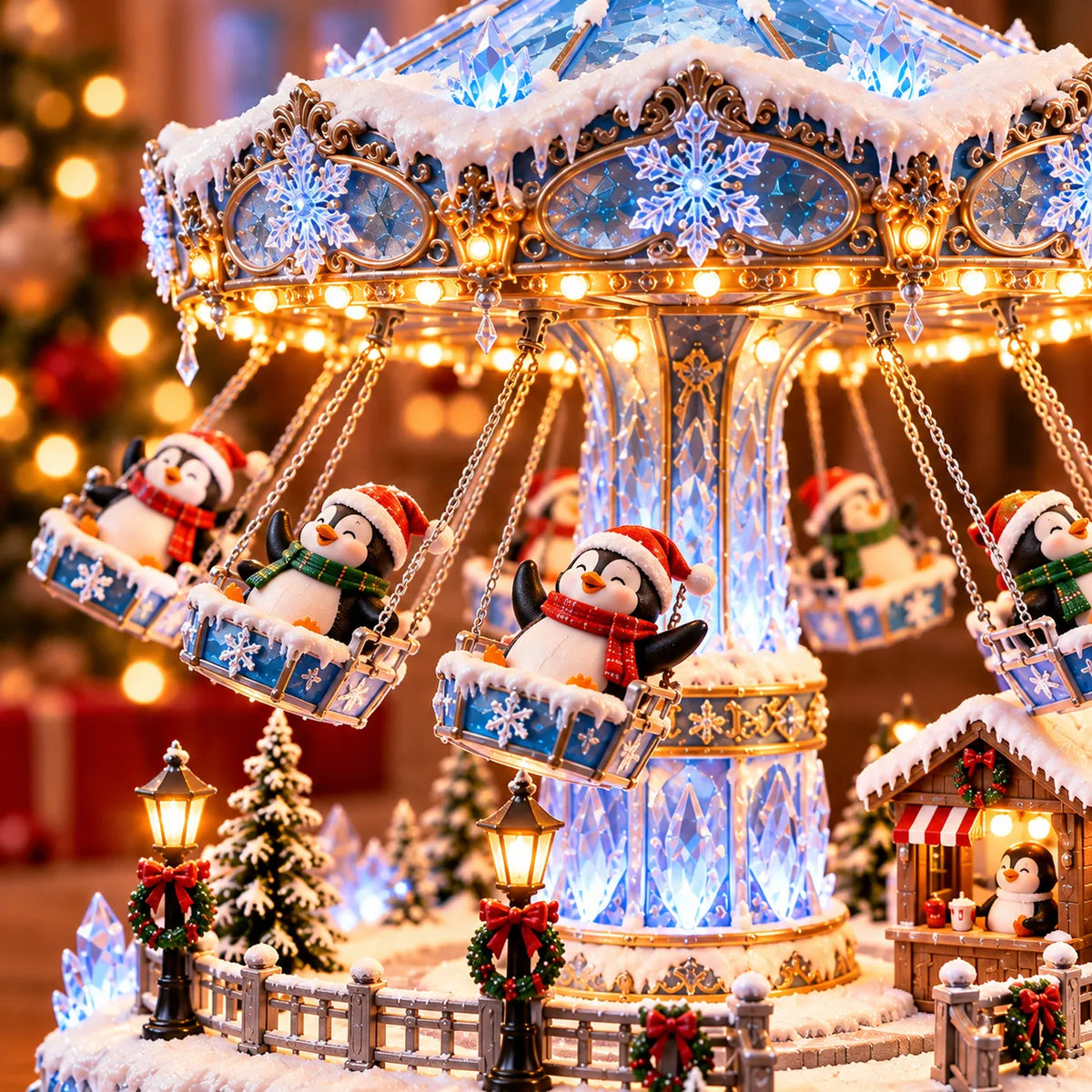 🐧 Light-Up Penguin Christmas Carousel – Rotating Winter Swing Decoration❄️✨